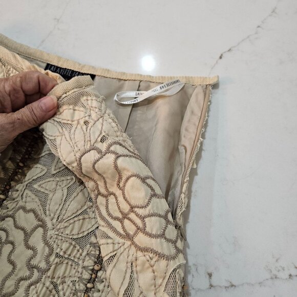 Lafayette 148 Beige Floral Embroidered Beaded Skirt Size 2 A-Line Bohemian Retro - Picture 5 of 9